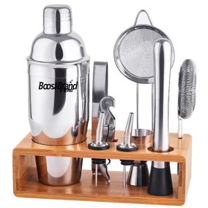 23oz. Stainless Steel Cocktail Shaker Set with Bamboo Stand