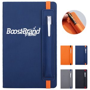 A5 Textured Notebook with with External Pen Holder Strap