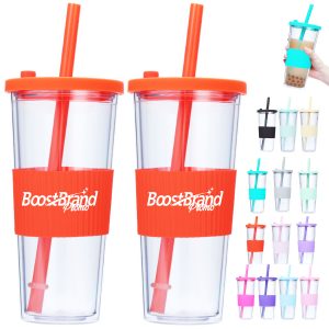 24oz. Reusable Tumbler Water Bottle with Straw & Grip