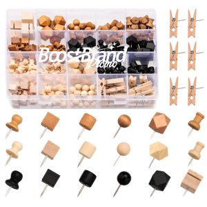 147 PCs Assorted Wooden Push Pins Display Craft Clips Set