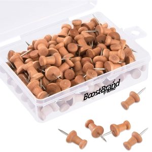 100 PCs Natural Wooden Push Pins for Bulletin Boards Display
