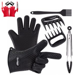 BBQ Tool Set with Silicone Gloves Brush Meat Claws & Tongs