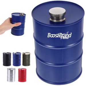 25oz. Unique Oil Drum Shaped Hip Barrel Liquor Flask w/ Cap