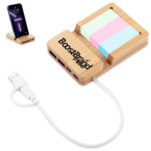 Bamboo Desk Organizer & Phone Stand with USB Type-C Hub Port