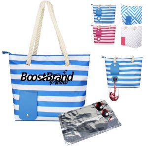 Striped Beach Tote Bag with Rope Handles