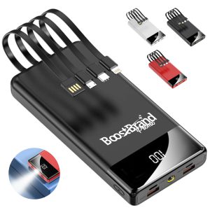 10000mAh Portable Power Bank with Built-in Charging Cables