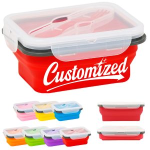 20Oz. Collapsible Silicone Lunch Box W/ Lid Utensil Slot