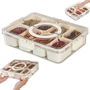 8-Compartment Spice Storage Box with Clear Lid For Kitchen