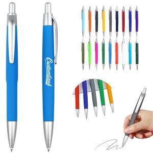 Custom Click Ballpoint Pen with Rubber Grip and Metal Clip