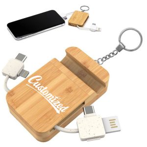 Bamboo Multi Charging Cable Set with Keychain