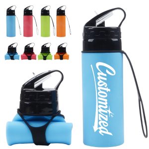 15Oz. Foldable Water Bottle with Flip Lid and Carry Strap