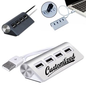 Aluminum 4-Port USB Hub with Angled Design and Custom Logo