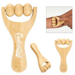 Bamboo Handheld Massage Roller with Natural Finish