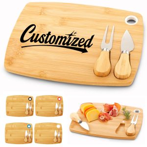 Bamboo Cheese Board Set W/ Knives and Custom Logo Engraving