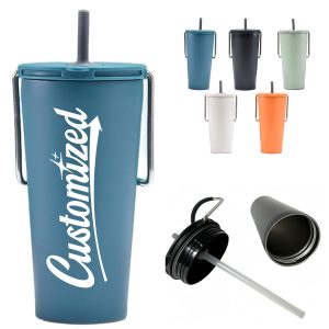20Oz. Stainless Steel Handle Tumbler with Straw Lid