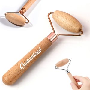 Wooden Facial Roller Massager with Natural Handle