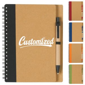Recycled Spiral Notebook and Pen Set with Custom Logo