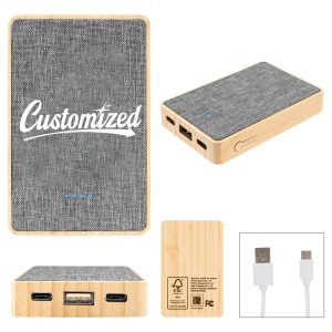 Eco Bamboo Power Bank with RPET Fabric Dual USB