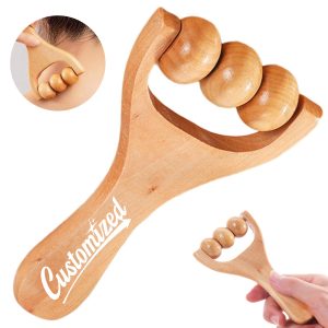 Wooden Triple Roller Handheld Massager with Logo Option