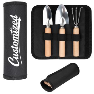 3 Piece Gardening Tool Set with Wooden Handle and Case