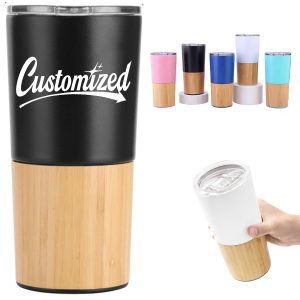 17Oz. Bamboo Base Stainless Steel Tumbler with Custom Logo