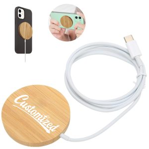 15W Bamboo MagSafe Wireless Charger with Type-C Input