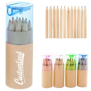 12 Pack Colored Pencil Set in Kraft Tube with Sharpener