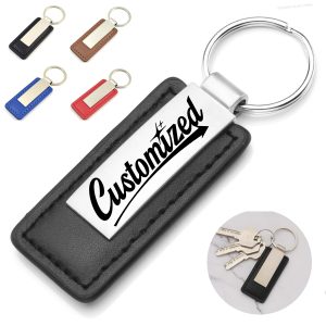 PU Leather and Metal Keychain with Custom Logo Engraving