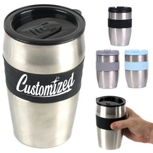 12Oz. Stainless Steel Travel Mug with Silicone Grip and Lid