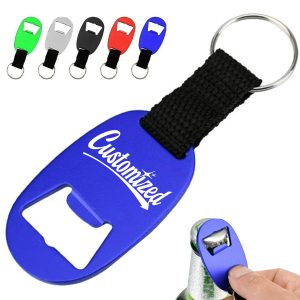 Aluminum Bottle Opener Keychain with Nylon Strap