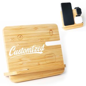 Bamboo Stand for Phone Watch Earbuds Holder Charging Dock