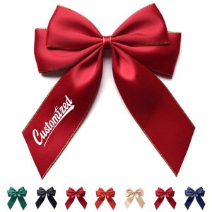 Red Satin Decorative Bow with Gold Trim for Gift Wrap