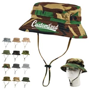 Camouflage Boonie Hat with Chin Strap for Outdoor Use