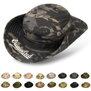 Wide Brim Camo Boonie Hat with Eyelets for Outdoors