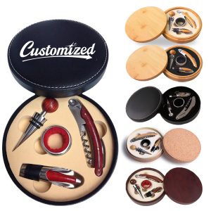 4-Piece Wine Tool Gift Set in Round Leather Case