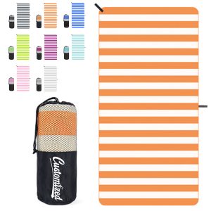 Striped Microfiber Beach Towel with Carry Bag