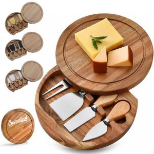 Round Wood Cheese Board with Knife Set