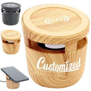 2 in 1 Wood Grain Wireless Charger with Bluetooth Speaker