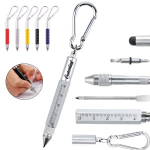 6 in 1 Keychain Tool Pen w/ Stylus Screwdriver Carabiner