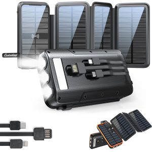 Wireless Solar Power Bank w/ Flashlight Multi Port Charging