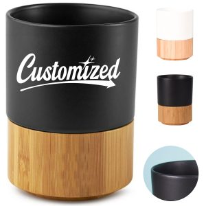 8oz. Ceramic Mug with Bamboo Base Custom Logo Cups