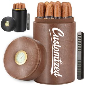 Leather Travel Cigar Humidor with Hygrometer