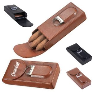 Genuine Leather Cigar Case Humidor with Cutter