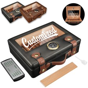Large Leather Wood Cigar Humidor Box with Hygrometer Set