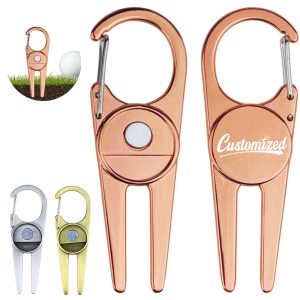Carabiner Golf Divot Repair Tool with Magnetic Ball Marker