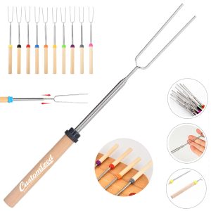 5 Extendable Wood BBQ Skewers Marshmallow Roasting Sticks