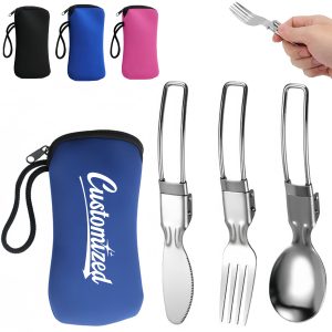 3-Piece Folding Camping Cutlery Utensil Set with Pouch