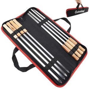8-Piece Wooden Stainless Steel BBQ Forks Skewers Set w/ Bag
