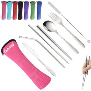 Reusable Stainless Steel Flatware Utensils Set with Pouch