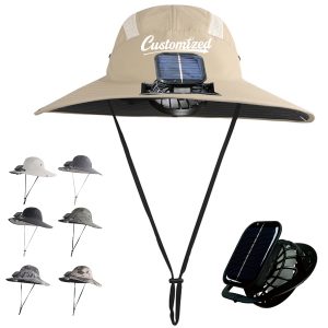 Solar Powered Cooling Boonie Hat with Fan and Wide Brim